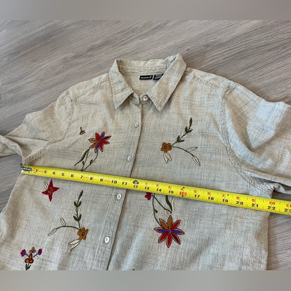 NORTHCREST Vintage Beige Linen/Cotton Blend Emboidered Button Up Shirt. - Picture 7 of 9